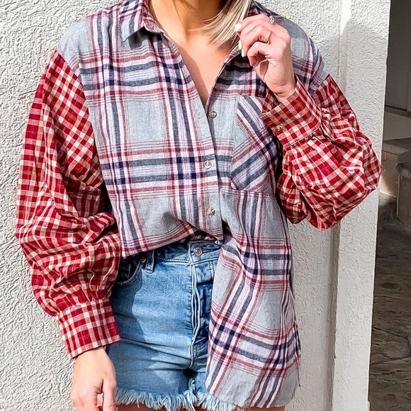 Dallas Plaid Button Down - Grey, Navy, Red - Size Small - Picture 2 of 5